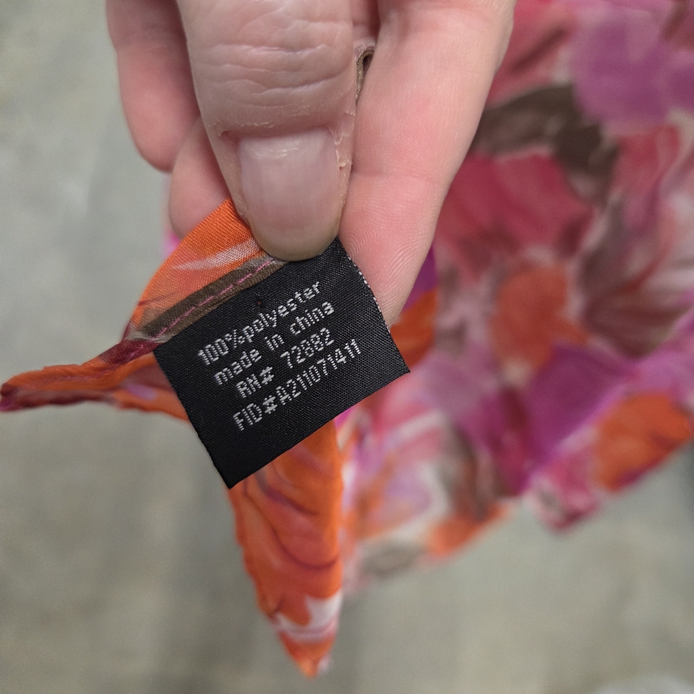 Floral Sheer Boatneck Poncho Top in Pink and Orange - Picture 3 of 3